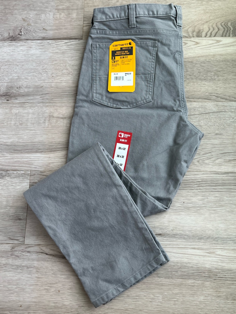 Carhartt Gray Rugged Flex Duck Pant Canvas Utility Work Slim Mens 36 x 32